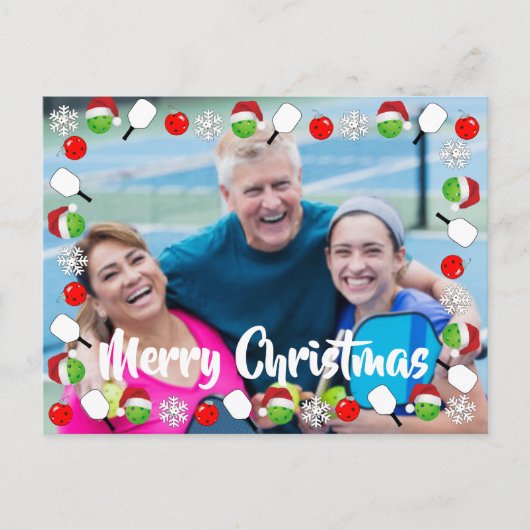 Pickleball Holiday Photo Frame Merry Christmas ポストカード (正面)
