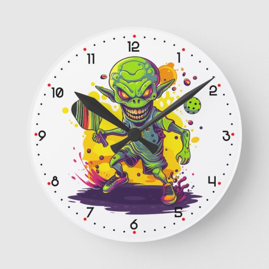 Pickleball Invader Pickleball  ラウンド壁時計 (正面)