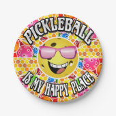 Pickleball is My Happy Place – グラフィックカラフルス ペーパープレート (正面)