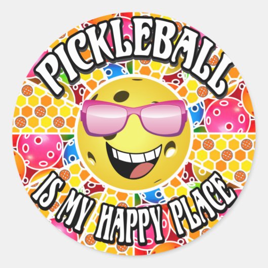 Pickleball is My Happy Place – グラフィックカラフルス ラウンドシール (正面)