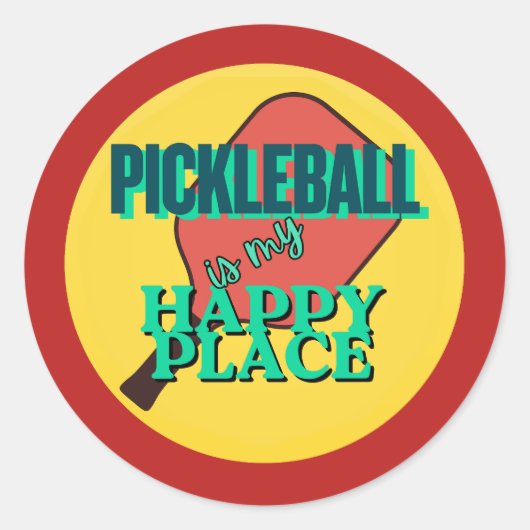 Pickleball is my happy place humor  ラウンドシール (正面)