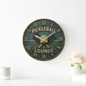 Pickleball Lounge Rustic Paddle & Ball ラージ壁時計 (ホーム)