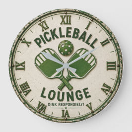 Pickleball Lounge Vintage Pickleball Rustic Paddle ラージ壁時計