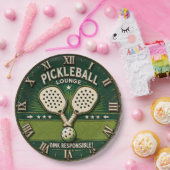 Pickleball Lounge Vintage Rustic Paddle ペーパープレート (パーティー)