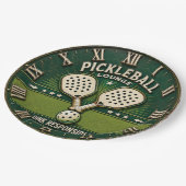 Pickleball Lounge Vintage Rustic Paddle ペーパープレート (アングル)
