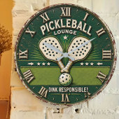 Pickleball Lounge Vintage Rustic Paddle ラージ壁時計