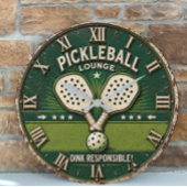 Pickleball Lounge Vintage Rustic Paddle ラージ壁時計