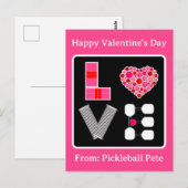 Pickleball Love Heart Court Balls Paddles Pink Red ポストカード (正面/裏面)
