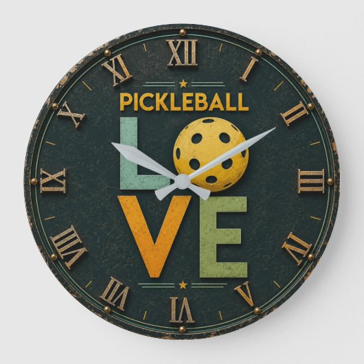 Pickleball Love Paddle Ball  ラージ壁時計 (正面)