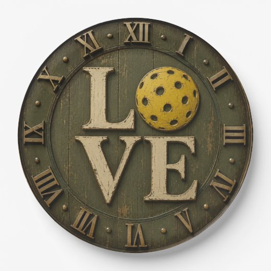 Pickleball Love Rustic Pickleball Player Gift ペーパープレート (正面)