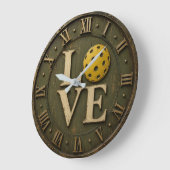 Pickleball Love Rustic Pickleball Player Gift ラージ壁時計 (傾斜)