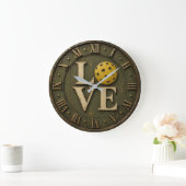 Pickleball Love Rustic Pickleball Player Gift ラージ壁時計 (ホーム)