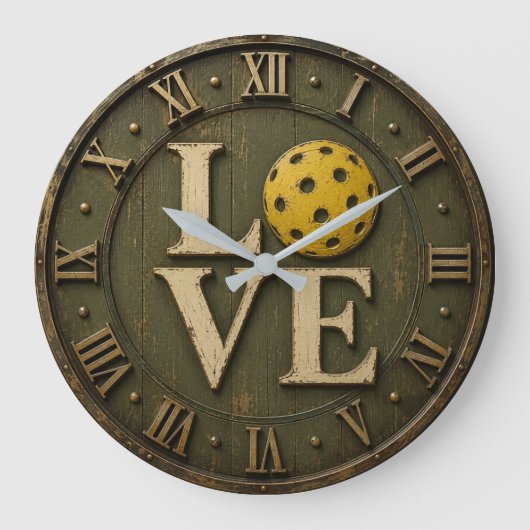 Pickleball Love Rustic Pickleball Player Gift ラージ壁時計 (正面)