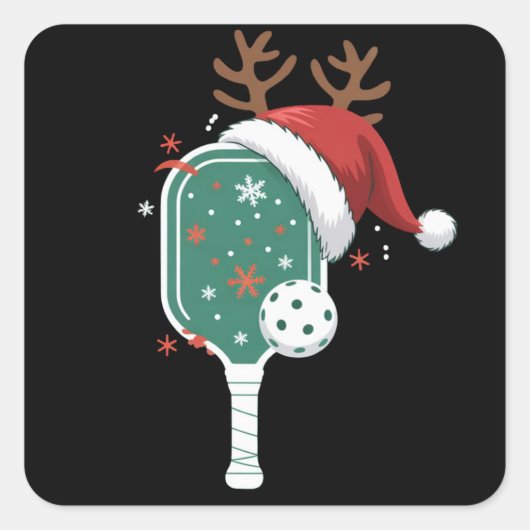 Pickleball Lover Sports Christmas Santa Hat スクエアシール (正面)