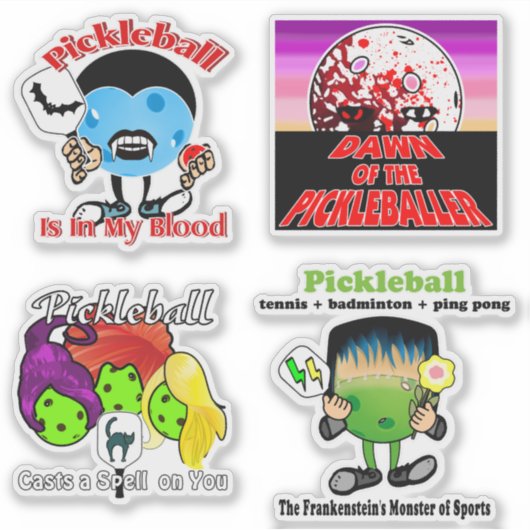 Pickleball Monsters Vampire Witches Zombies シール (正面)