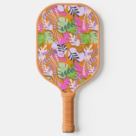 Pickleball Paddle : Abstract Leaves (orange/yelow) ピックルボールラケット (正面)