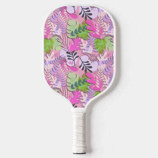Pickleball Paddle : Abstract Leaves (pink/purple) ピックルボールラケット (正面)