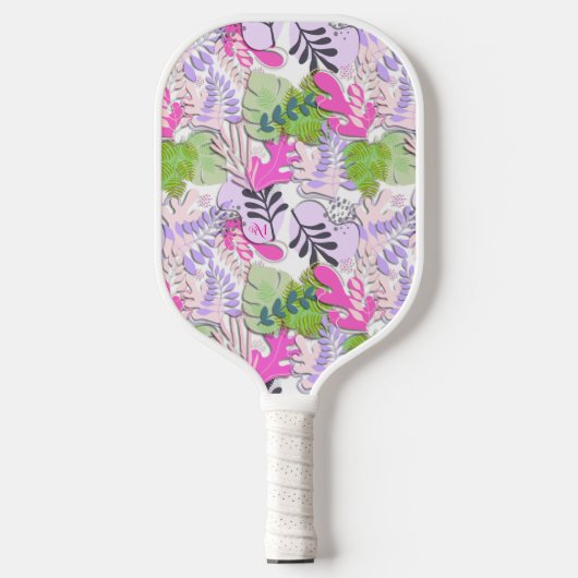 Pickleball Paddle : Abstract Leaves (white/yellow) ピックルボールラケット (正面)