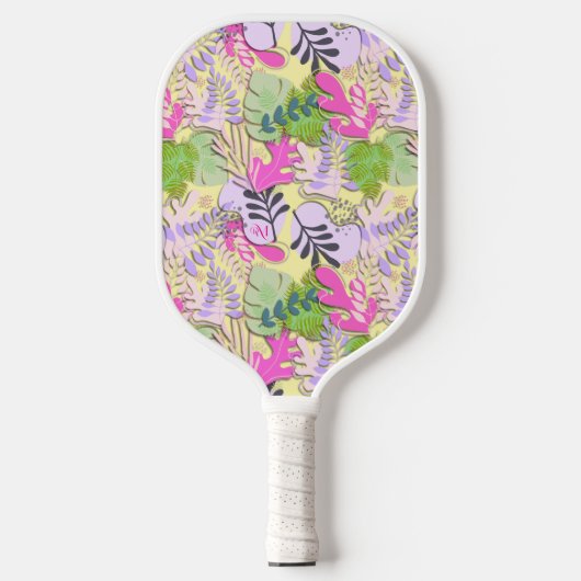 Pickleball Paddle : Abstract Leaves (yellow/blue) ピックルボールラケット (正面)