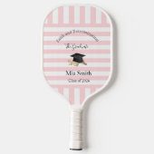 Pickleball Paddle Cute Graduation Pink Stripe ピックルボールラケット (裏面)