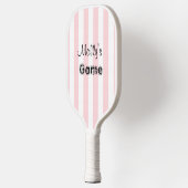 Pickleball Paddle Cute Stripe Pink & White ピックルボールラケット (左)