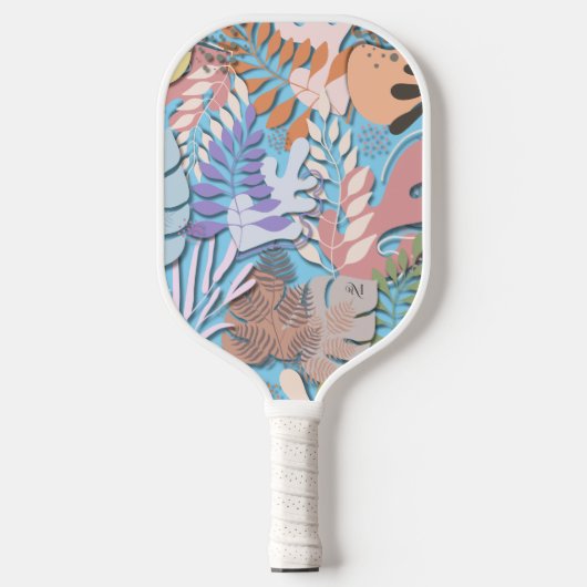 Pickleball Paddle : Organic Leaves (blue/yellow) ピックルボールラケット (正面)