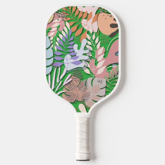 Pickleball Paddle : Organic Leaves (green/blue) ピックルボールラケット (正面)