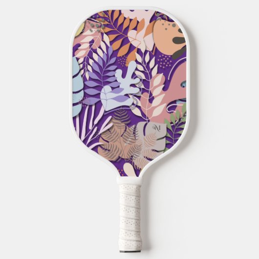 Pickleball Paddle : Organic Leaves (purple/grey) ピックルボールラケット (正面)