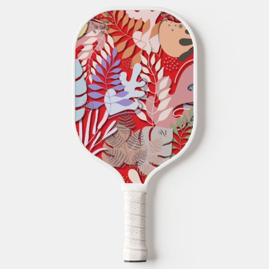 Pickleball Paddle : Organic Leaves (red/black) ピックルボールラケット (正面)