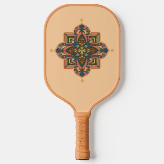 Pickleball Paddle with geometric peachy mandala ピックルボールラケット (正面)