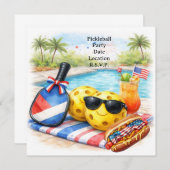 Pickleball Party 4th July Independence Day  招待状 (正面/裏面)
