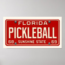 Pickleball Player Art Retro Florida License Plate ポスター