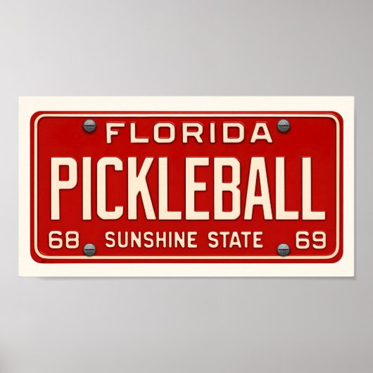 Pickleball Player Art Retro Florida License Plate ポスター (正面)
