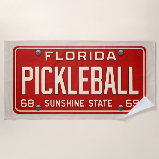 Pickleball Player Fan Retro Florida License Plate ビーチタオル (正面)
