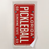 Pickleball Player Fan Retro Florida License Plate ビーチタオル (正面)