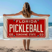 Pickleball Player Fan Retro Florida License Plate ビーチタオル