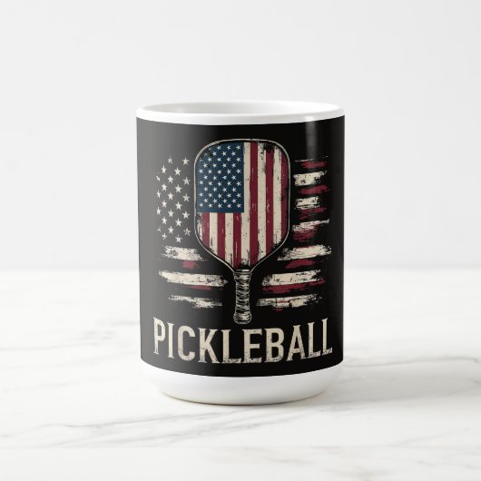 Pickleball Player US Flag Retro Paddleball コーヒーマグカップ (中央)