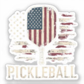 Pickleball Player US Flag Retro Paddleball シール (正面)