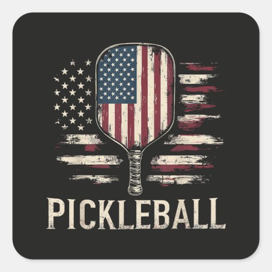 Pickleball Player US Flag Retro Paddleball スクエアシール (正面)