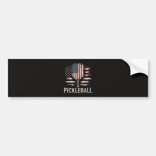 Pickleball Player US Flag Retro Paddleball バンパーステッカー (正面)