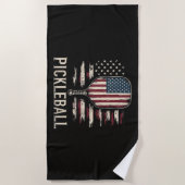 Pickleball Player US Flag Retro Paddleball ビーチタオル (正面)