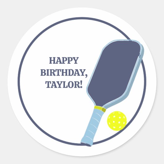 Pickleball Players Custom Message Birthday ラウンドシール (正面)