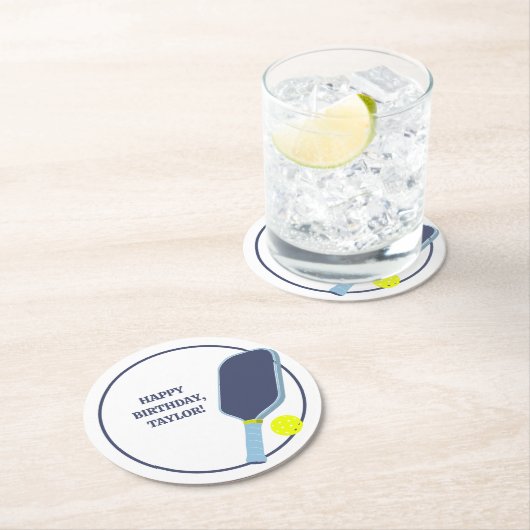 Pickleball Players Custom Message Birthday ラウンドペーパーコースター (インサイチュ)