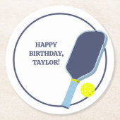 Pickleball Players Custom Message Birthday ラウンドペーパーコースター (正面)