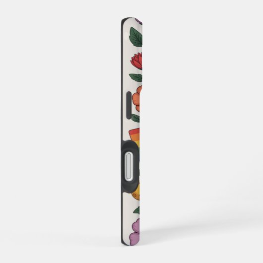 Pickleball Rainbow Flag Paddles With Flowers iPhone 16ケース (右側面)