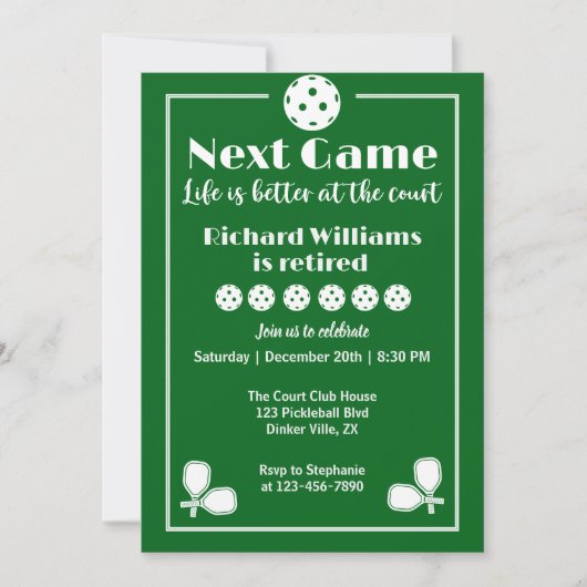 Pickleball Retirement Life is better at the Court 招待状 (正面)