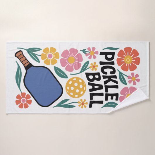Pickleball Retro Floral Paddle バスタオル (バスタオル)