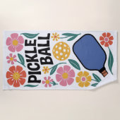 Pickleball Retro Floral Paddle Beach Towel ビーチタオル (正面)