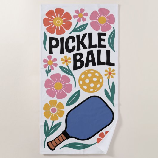 Pickleball Retro Floral Paddle Beach Towel ビーチタオル (正面)