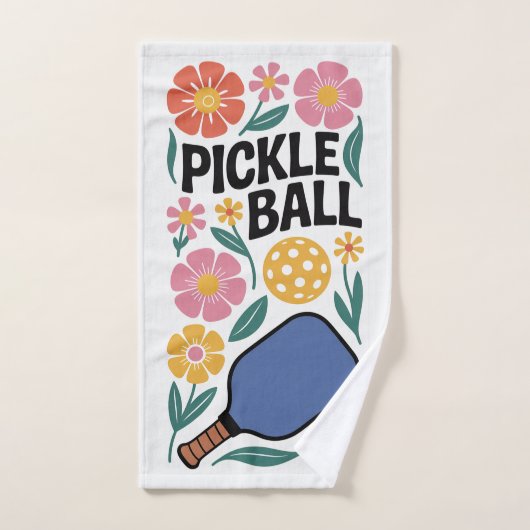 Pickleball Retro Floral Paddle Sports ハンドタオル (ハンドタオル)